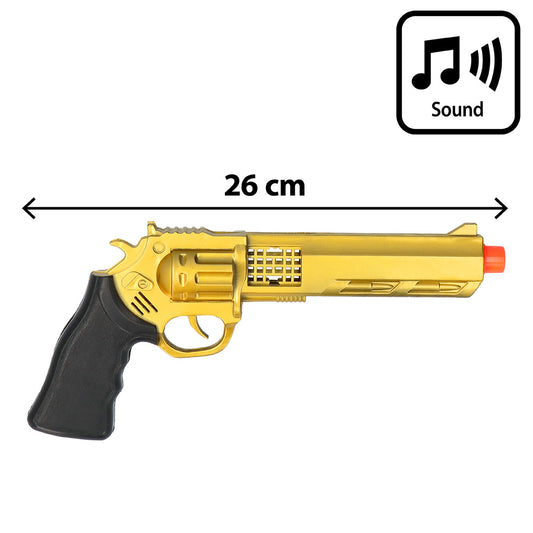 Pistolet Revolver Doré 26cm Son - Accessoire Déguisement