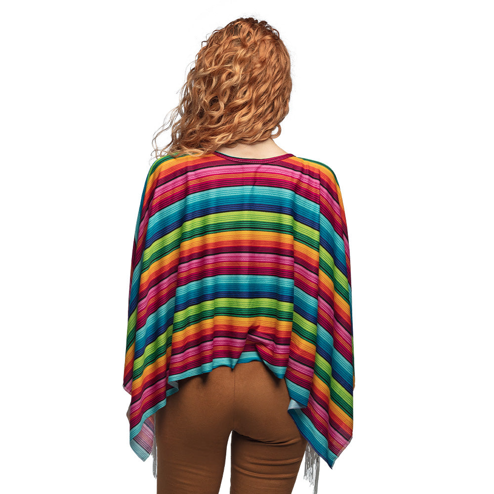 Poncho Arc-en-ciel à Franges - Déguisement Hippie Coloré
