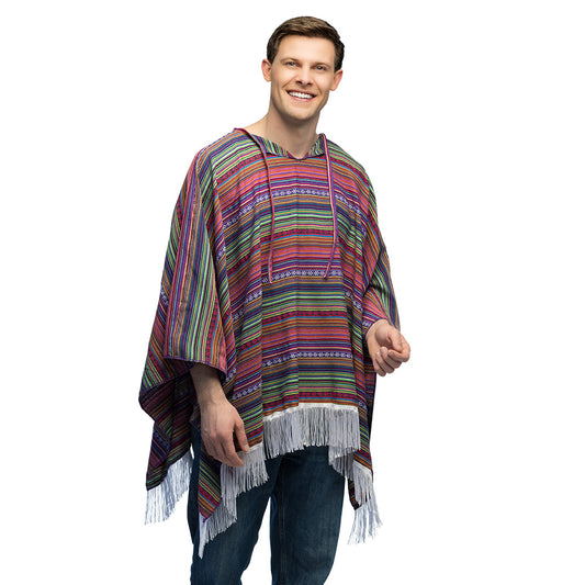 Poncho Rayé Multicolore avec Franges - Déguisement Ethnique