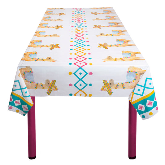 Nappe Lamas Colorée - Décoration de Table Fiesta Mexicaine