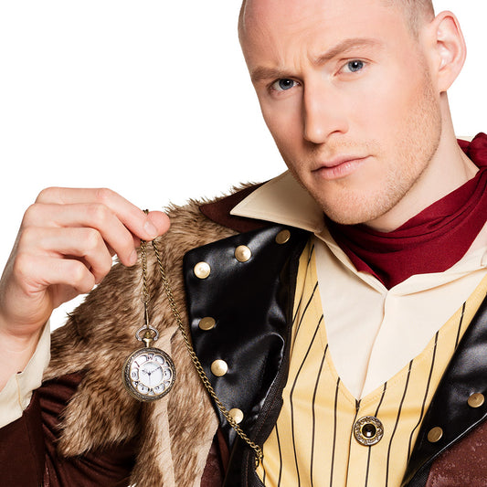 Montre Gousset Steampunk Chaîne Dorée - Accessoire Déguisement