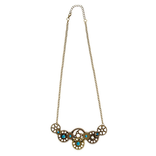 Collier Steampunk Engrenages Bleus - Accessoire Vintage Rétro