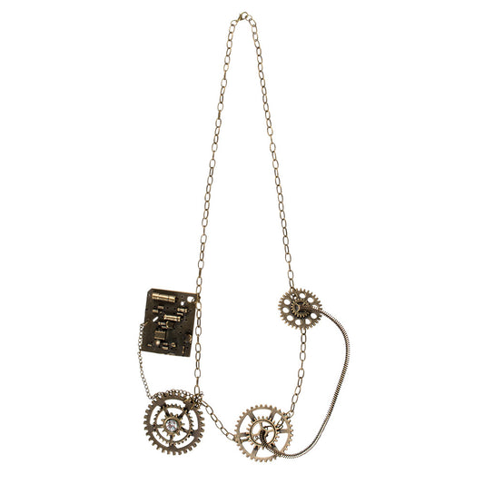 Collier Steampunk Chaîne Engrenages et Cadenas Doré