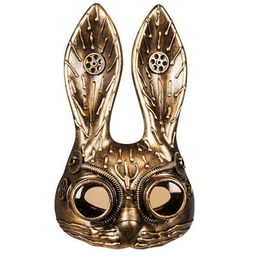 Masque Steampunk Lapin Doré avec Grandes Oreilles et Lunettes