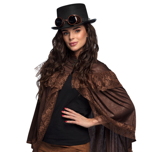 Cape Steampunk Marron Dentelle - Accessoire Gothique Élégant