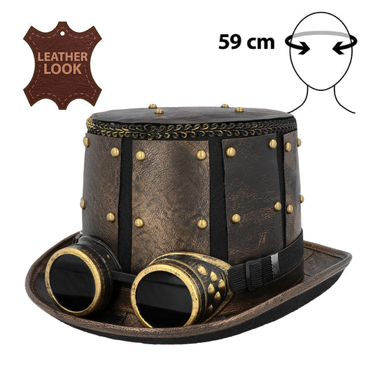 Chapeau Haut de Forme Steampunk avec Lunettes Dorées