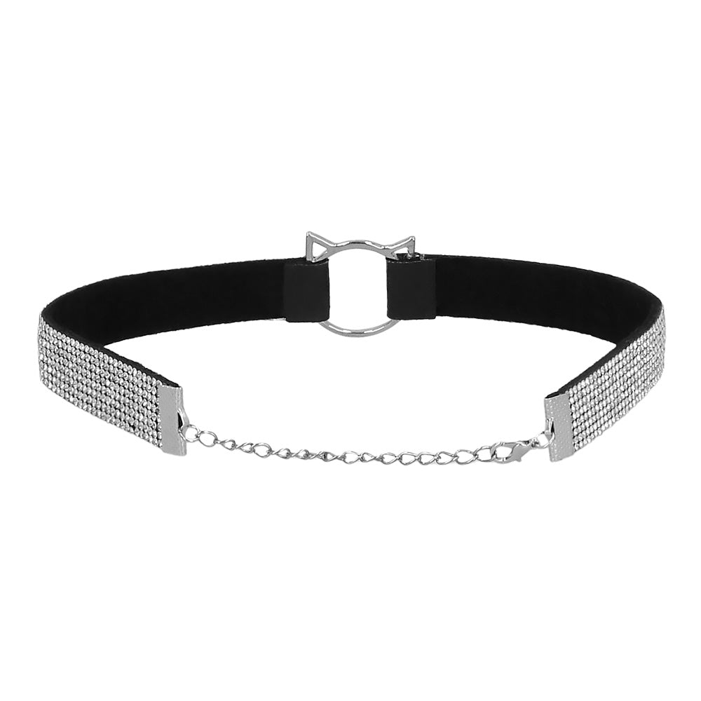 Kit Accessoires Chat Strass Noir - Serre-tête & Collier Ajustable