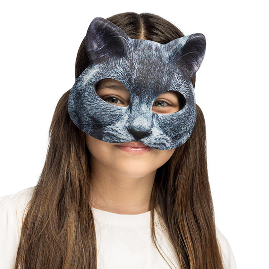 Masque Chat Gris Réaliste avec Oreilles - Déguisement Félin