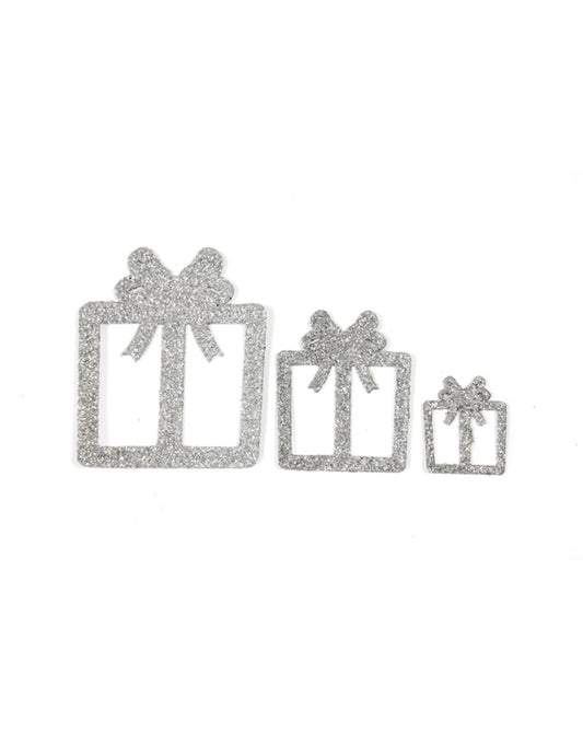 6 Décorations de table cadeaux argent 3, 5 et 7 cm