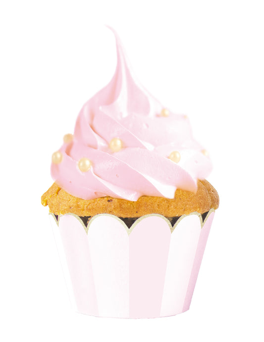 6 Habillages moules à cupcake roses et blancs