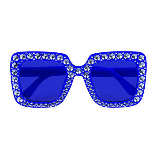 Lunettes Géantes Strass Bleu - Accessoire Fête Paillettes