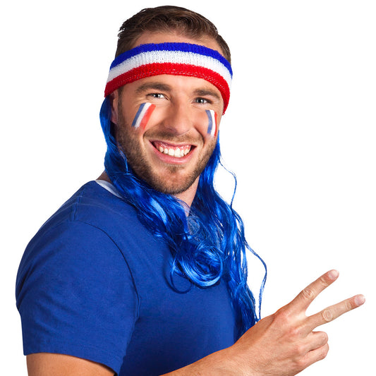 Bandeau Bleu Blanc Rouge France + Perruque Bleue