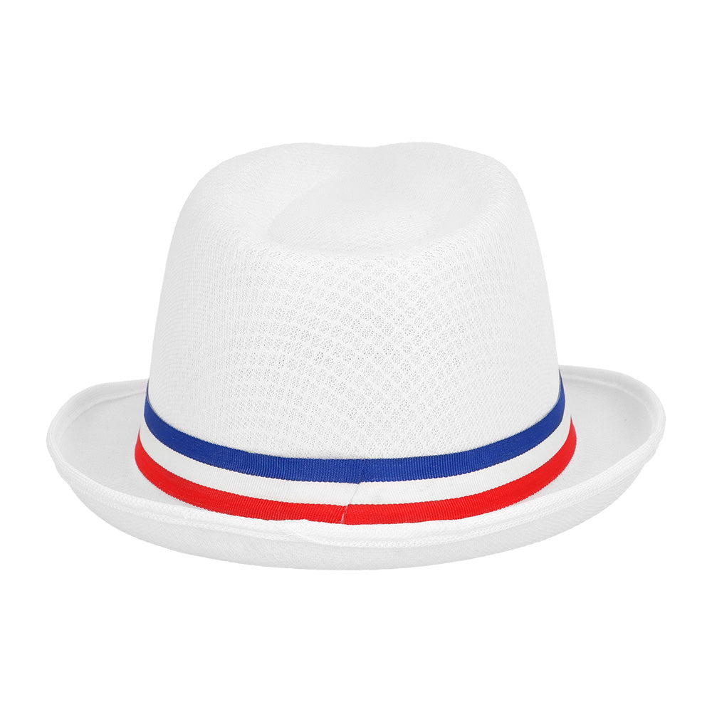 Chapeau Blanc Bande Tricolore Bleu Blanc Rouge - 59cm