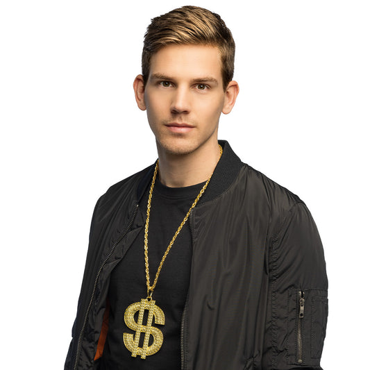 Chaîne Dollar en Or Pailletée - Accessoire Hip-Hop Rappeur