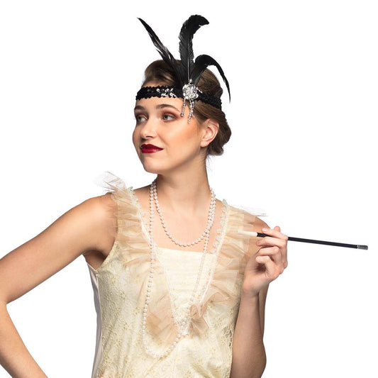 Accessoires Années 20 - Serre-tête, collier et baguette magique