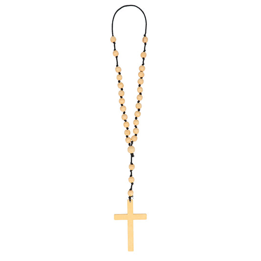 Chapelet géant marron avec croix dorée - Déguisement religieux