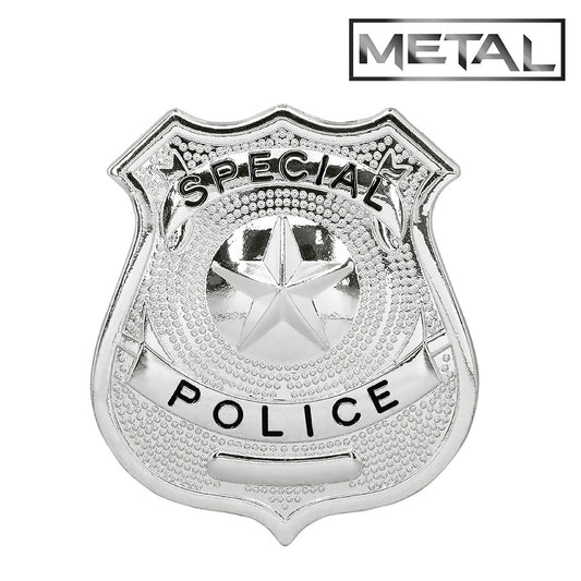 Badge Police Spécial Metal Argenté Avec Pin - Accessoire Déguisement