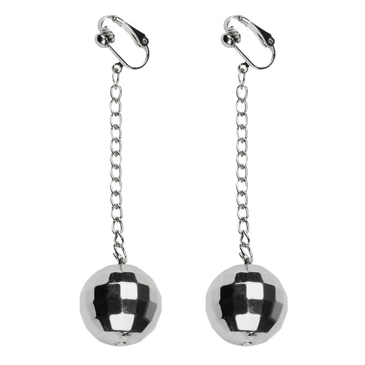 Boucles d'oreilles boule disco miroir chaîne longue