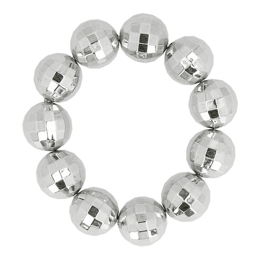 Bracelet Boules Disco Argentées - Accessoire Soirée Paillettes