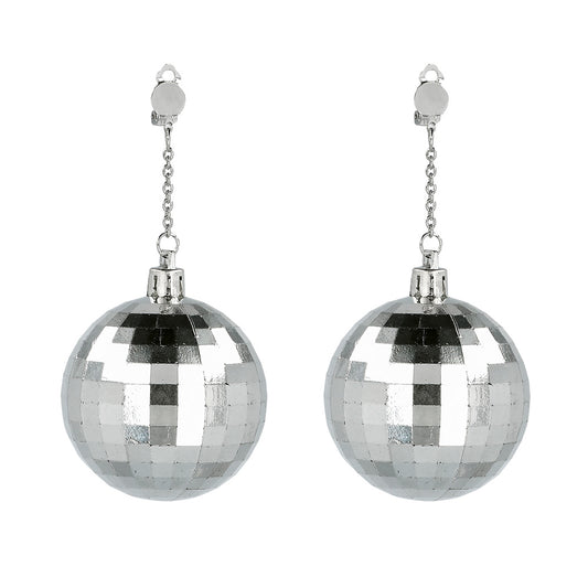 Boucles d'oreilles disco boule à facettes argentées