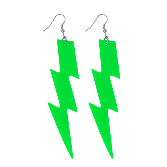 Boucles d'oreilles éclair vert fluo UV - Accessoire années 80