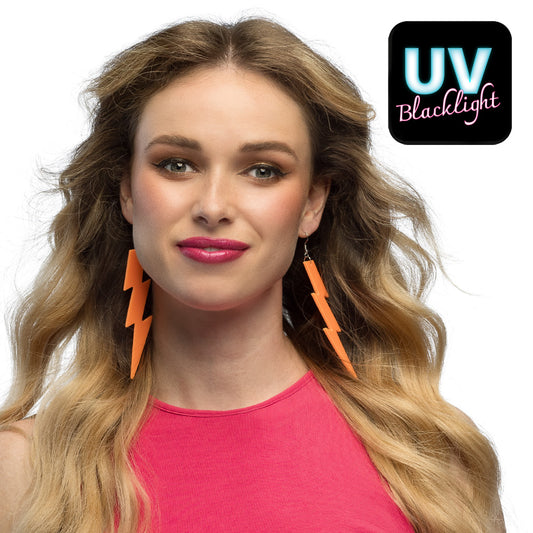 Boucles d'oreilles éclair UV fluo orange - Accessoire festival