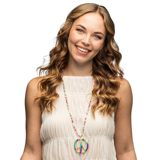 Collier Symbole Paix Multicolore Perles Arc-en-Ciel