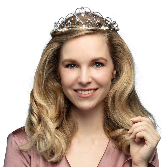 Tiare Princesse Médiévale Argent avec Perles et Cristaux