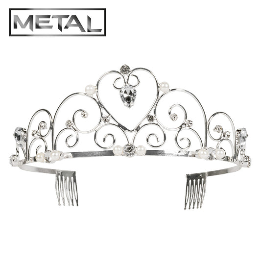 Tiare Princesse Médiévale Argent avec Perles et Cristaux