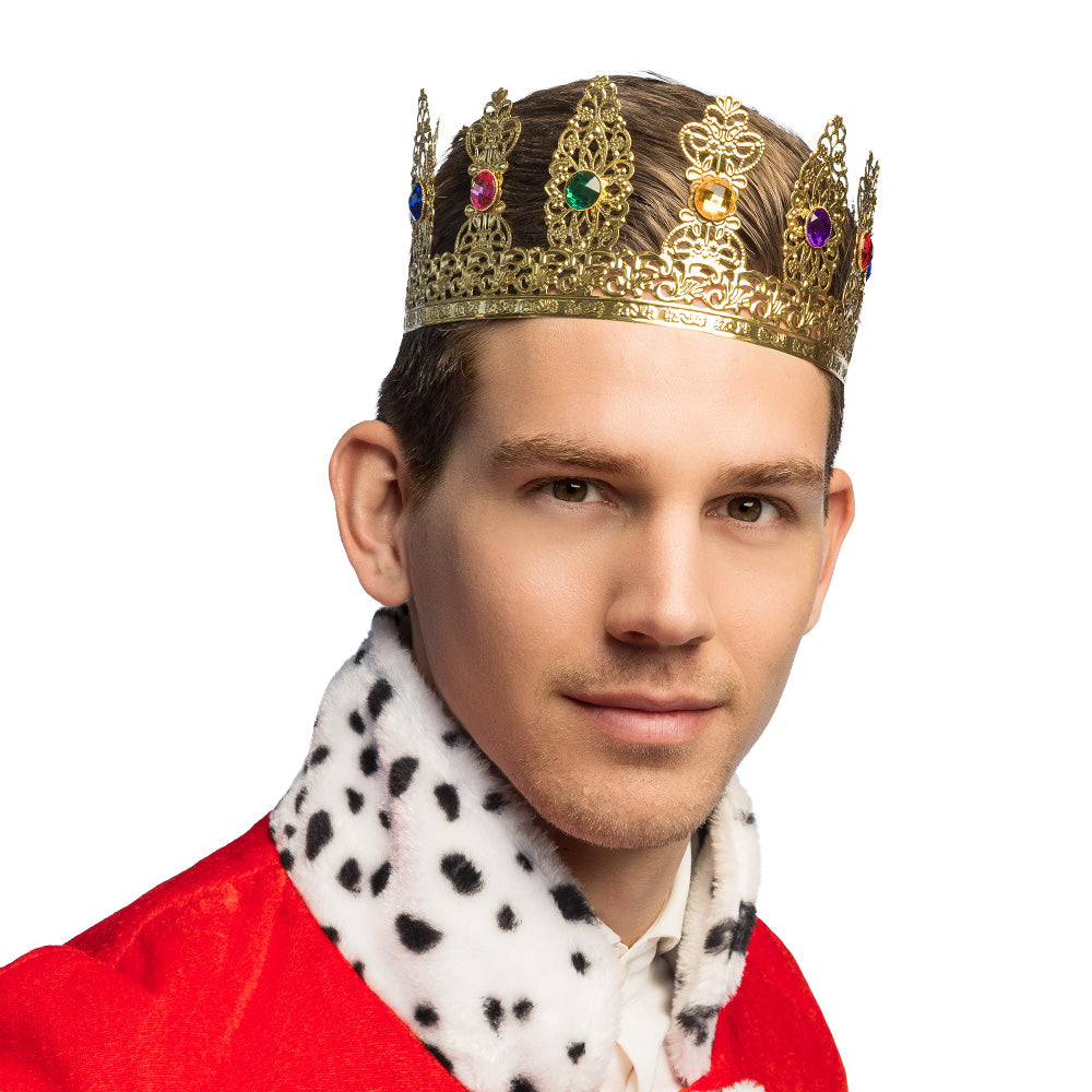 Couronne Royale Dorée Métal - Diadème de Reine avec Pierres Colorées