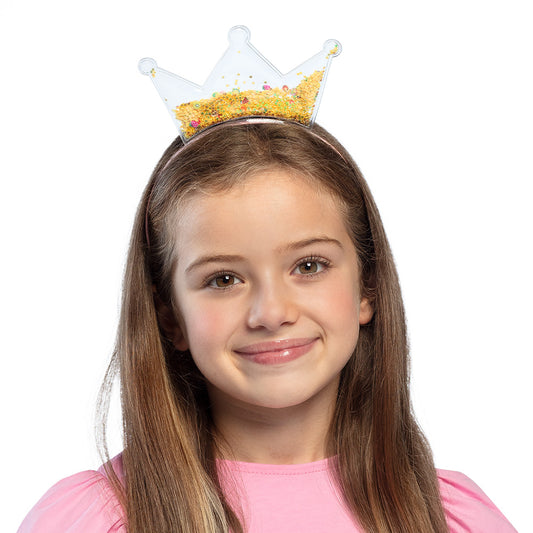 Couronne Princesse Paillettes Dorées avec Bandeau Rose