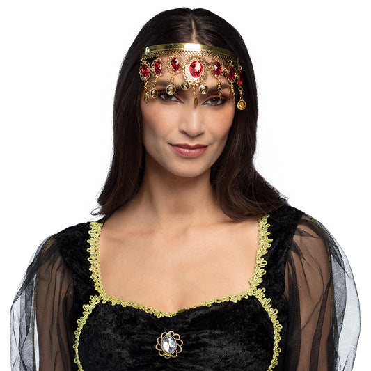 Tiare Egypienne Dorée Strass Rouges et Pièces Fantaisie