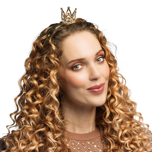 Tiare Royale Dorée avec Cristaux - Accessoire Couronne Reine