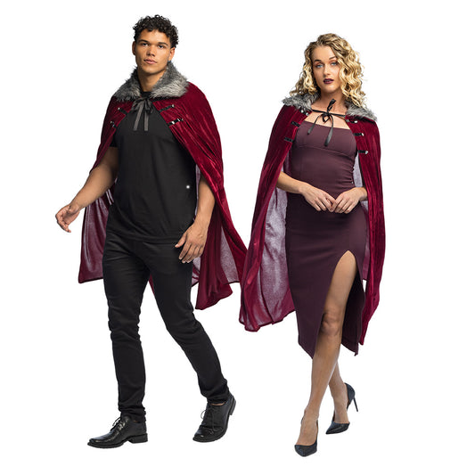 Cape Vampire Luxe Bordeaux Fourrure Grise 113 cm