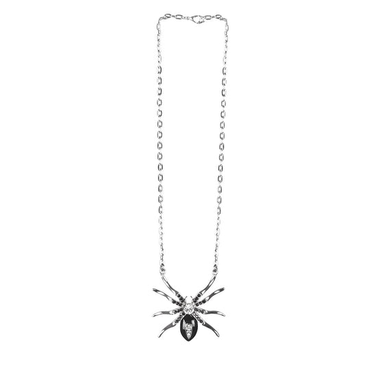 Collier Araignée Gothique Cristal Noir et Argent