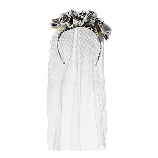 Voile Mariée Squelette Halloween - Diadème Crânes Blanc