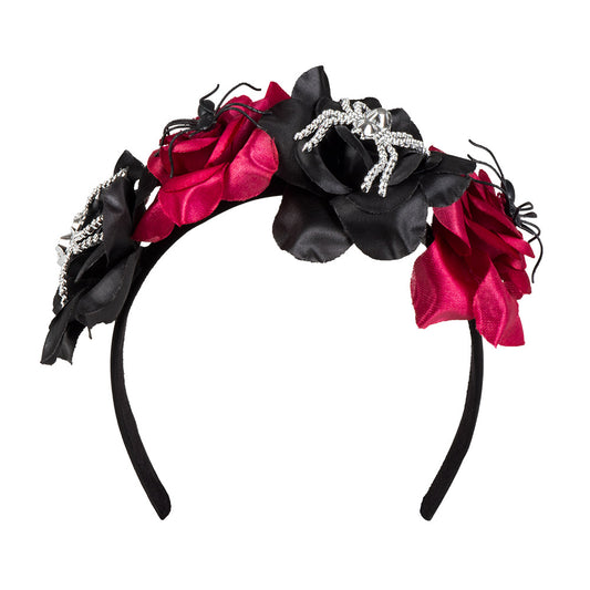 Serre-tête Floral Rose et Noir avec Strass - Accessoire de Fête