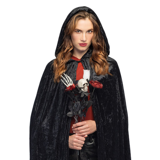 Cape Vampire Gothique Noire avec Roses et Crânes - Déguisement Adulte