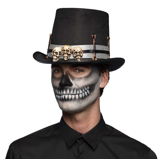 Haut-de-forme Gothique Crânes et Os - Accessoire Halloween