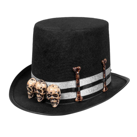 Haut-de-forme Gothique Crânes et Os - Accessoire Halloween