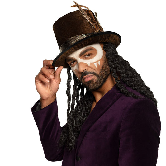 Chapeau Haut de Forme Steampunk avec Dreadlocks et Plumes