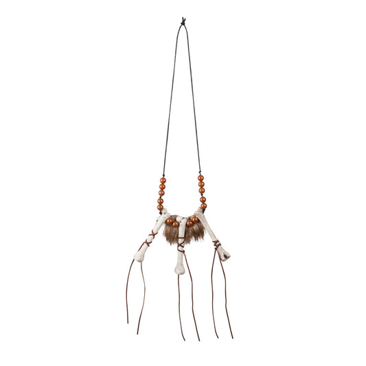 Collier Tribal Os et Perles Marron - Accessoire Déguisement