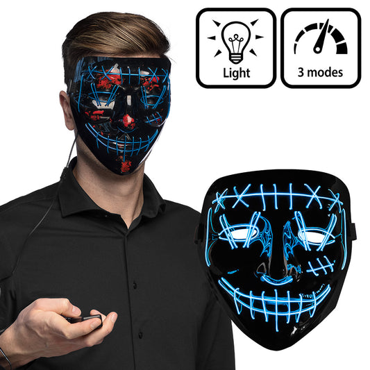 Masque LED Néon Smiley - 3 Modes Lumineux Bleu et Rouge