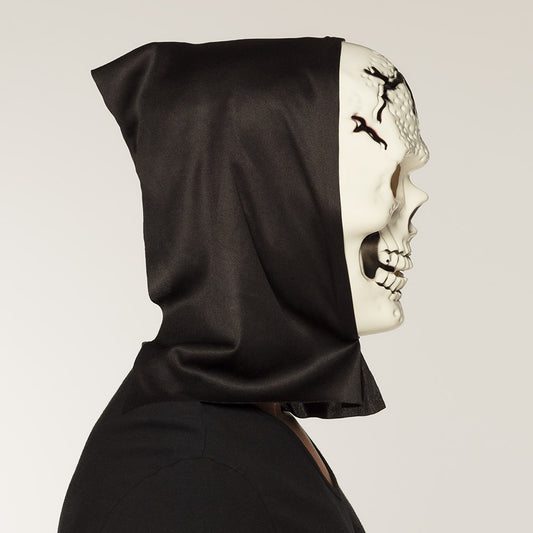 Masque Crâne Blanc avec Capuche Noire - Déguisement Halloween