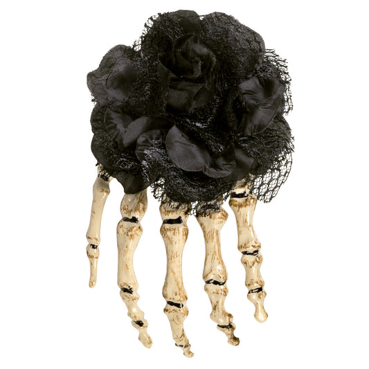 Barrette Squelette Noire avec Os Halloween - Accessoire Cheveux