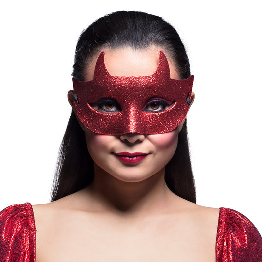 Masque Loup Paillettes Rouge Diable - Accessoire Déguisement Adulte
