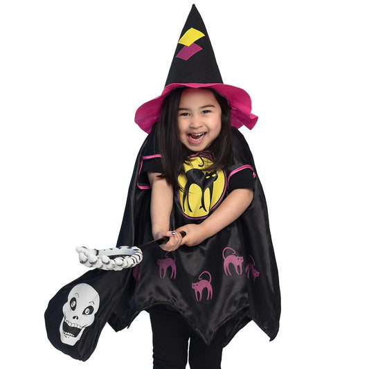 Déguisement Sorcière Enfant avec Chapeau Pointu et Accessoires