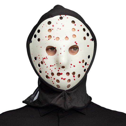 Masque Hockey Jason - Blanc Tacheté Noir et Rouge