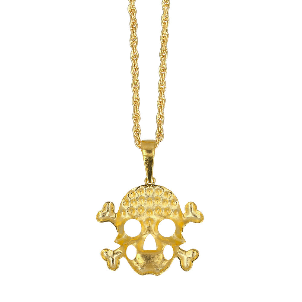 Collier Crâne & Os Pirate Doré avec Cristaux - Accessoire