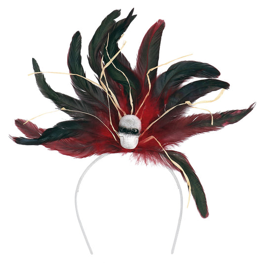 Serre-tête Plumes Luxe Crâne Noir - Accessoire Cabaret Gothique